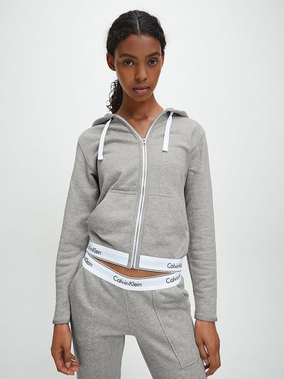Calvin Klein Ruhák HU606413 | Calvin Klein Modern Cotton Lounge Zip Up Női Kapucnis Pulóver Szürke